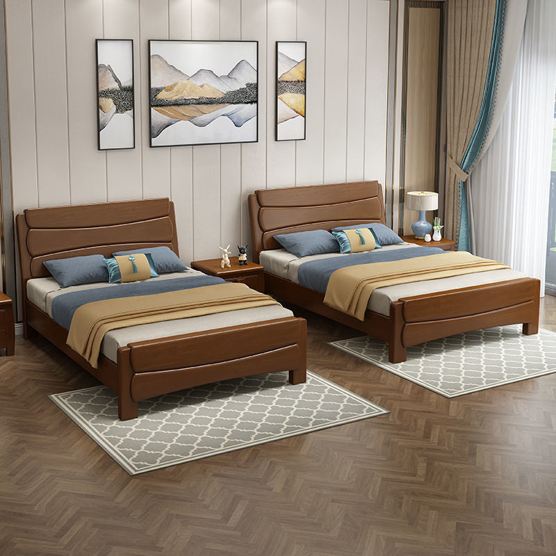 Traditional Rubberwood Panel Rectangular with Headboard Panel Bed