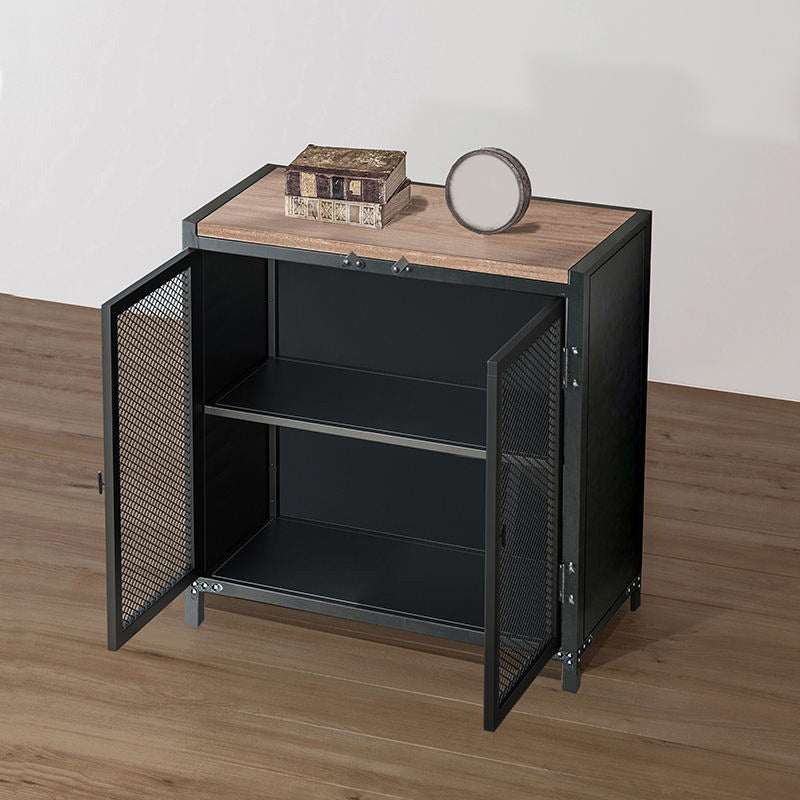 Industrial Accent Cabinet with Wooden Top and Metal Legs and 2 Doors