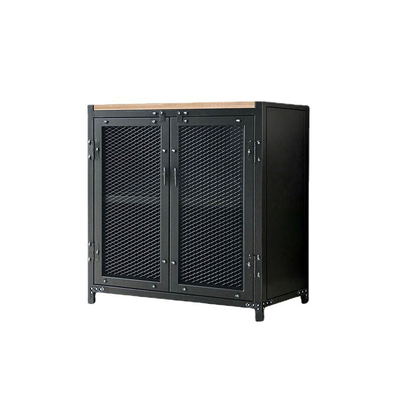Industrial Accent Cabinet with Wooden Top and Metal Legs and 2 Doors