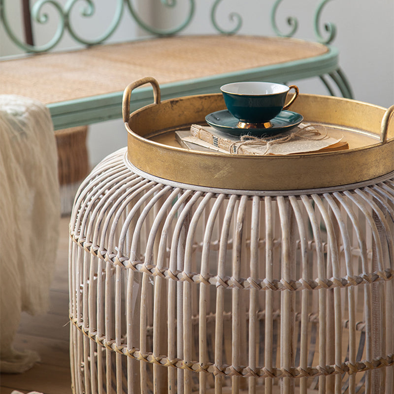 French Country Distressed Rattan Coffee Table Frame Metal Cocktail Table