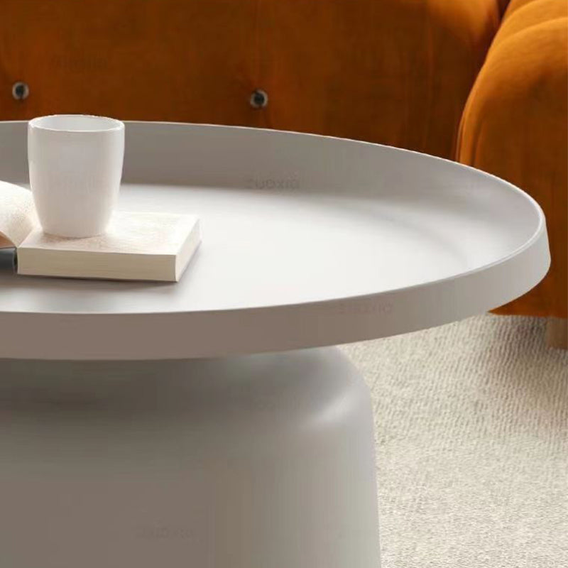 Mid-Century Iron Coffee Table Pedestal Round Tray Top Cocktail Table Set
