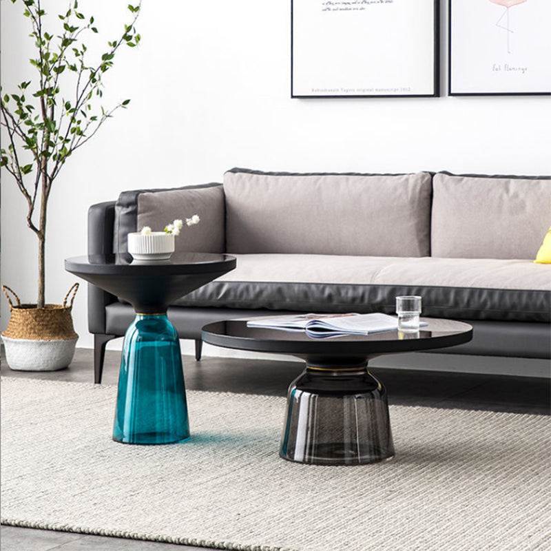 Pedestal Cone Coffee Table Modern Round Glass Top Cocktail Table