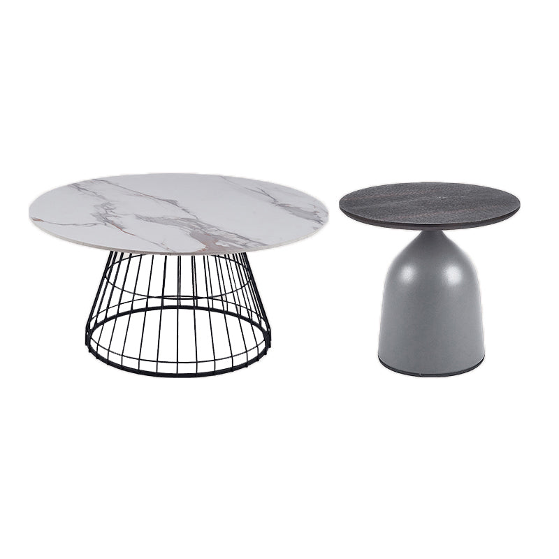 Minimalist Round Stone Top Coffee Table 2 Pieces Cocktail Table
