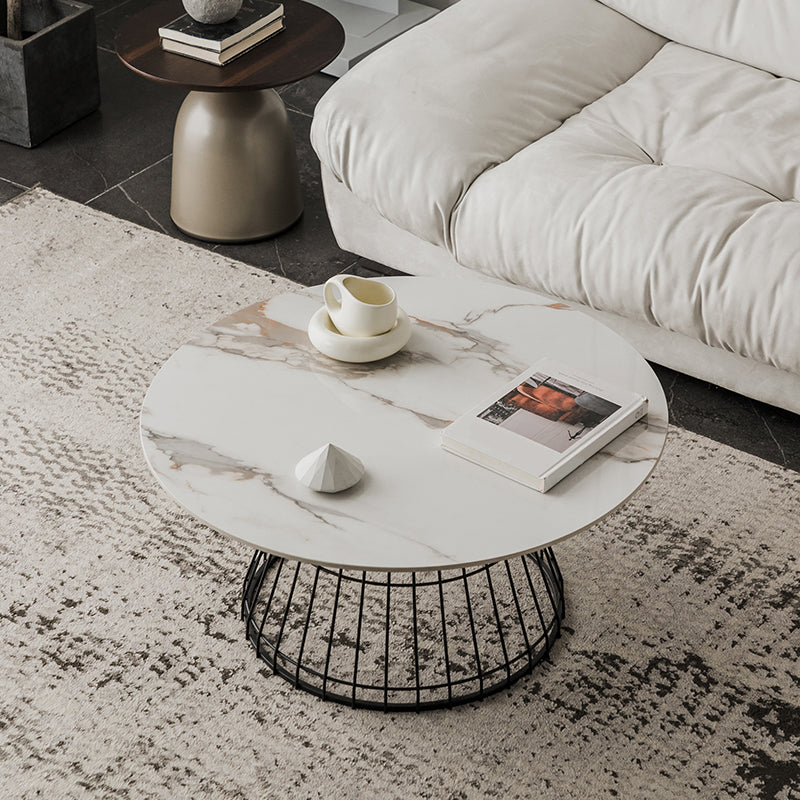Minimalist Round Stone Top Coffee Table 2 Pieces Cocktail Table