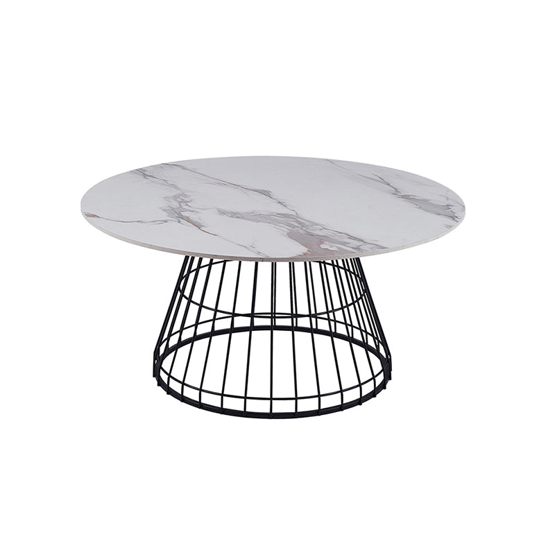 Minimalist Round Stone Top Coffee Table 2 Pieces Cocktail Table