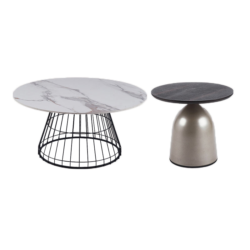 Minimalist Round Stone Top Coffee Table 2 Pieces Cocktail Table