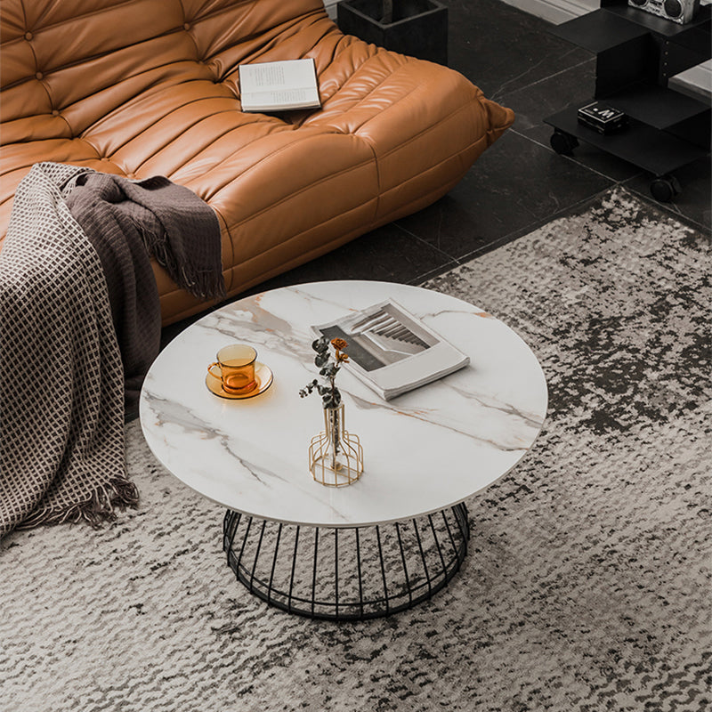 Minimalist Round Stone Top Coffee Table 2 Pieces Cocktail Table