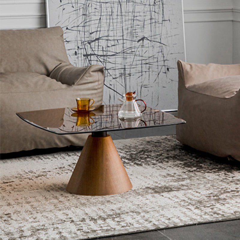Square Glass Top Coffee Table in Brown Modern Pedestal Cocktail Table