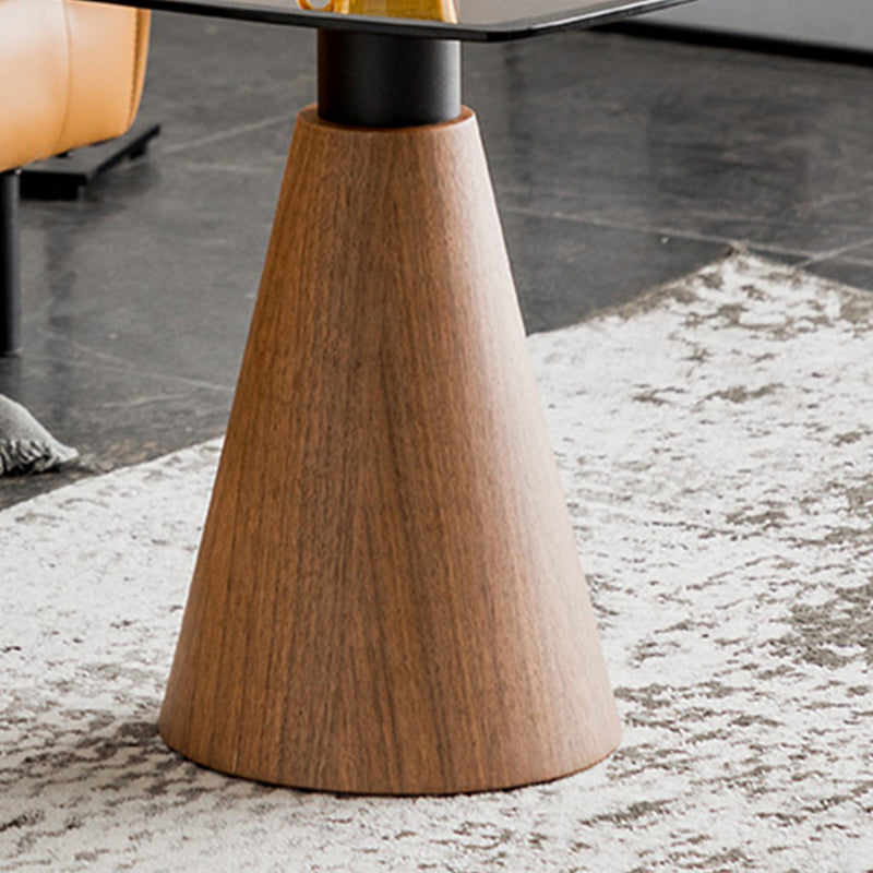 Square Glass Top Coffee Table in Brown Modern Pedestal Cocktail Table