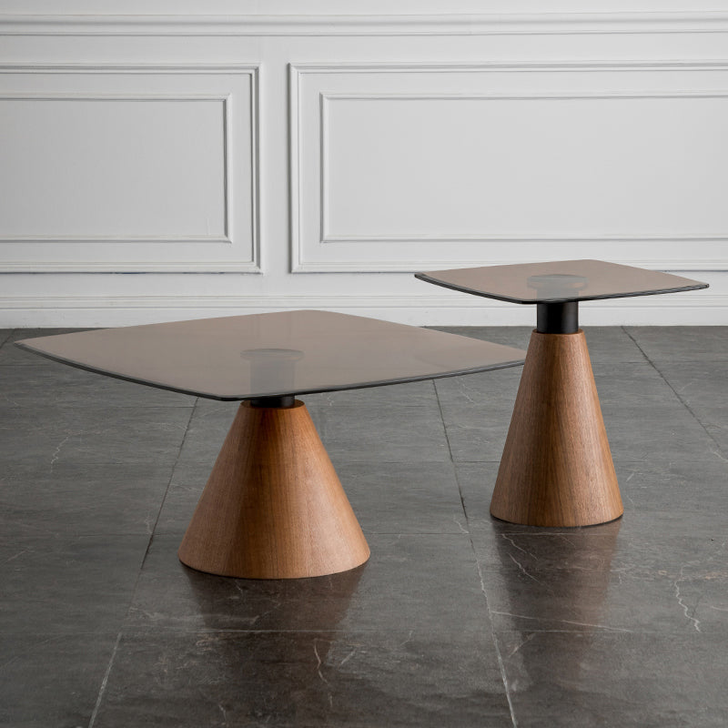 Square Glass Top Coffee Table in Brown Modern Pedestal Cocktail Table