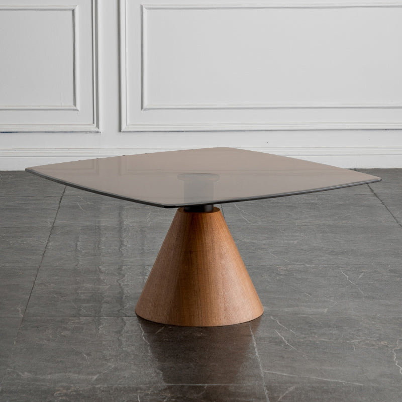 Square Glass Top Coffee Table in Brown Modern Pedestal Cocktail Table