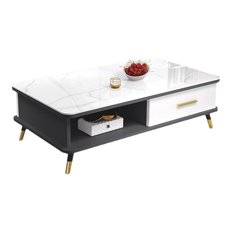 Modernism Rectangular Glass Top Coffee Table 1-Shelf 2-Drawer Cocktail Table