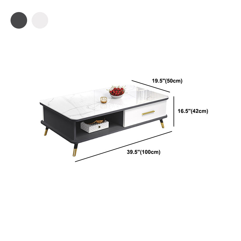 Modernism Rectangular Glass Top Coffee Table 1-Shelf 2-Drawer Cocktail Table