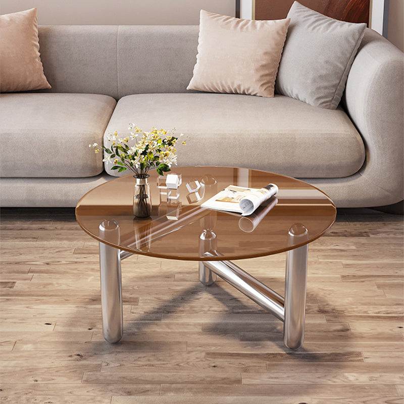 Round Glass Coffee Cocktail Table Steel 3 Legs 1 Single Coffee Table