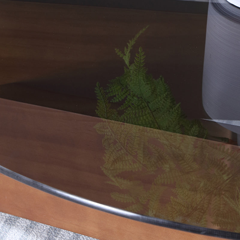 Round Glass-Topped Coffee Cocktail Table with Solid Wood Base