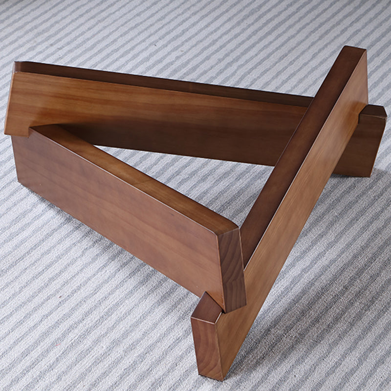 Round Glass-Topped Coffee Cocktail Table with Solid Wood Base