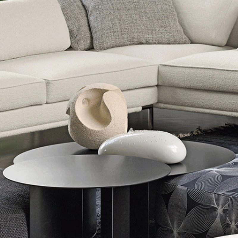 Mid-Century Modern Iron Coffee Table Black Round Cocktail Table