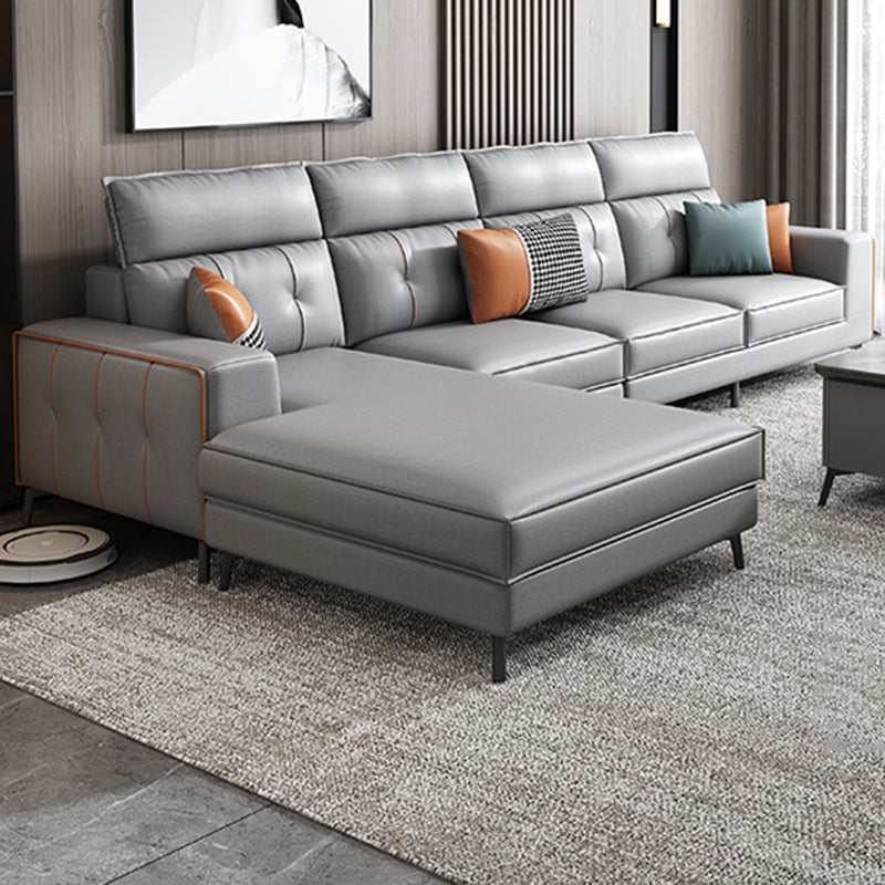 Modern 5-seat Faux Leather Sectional Square Arm Sectional with 4 Pillows