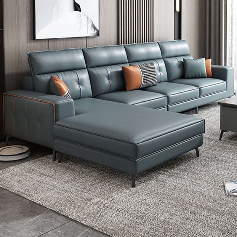 Modern 5-seat Faux Leather Sectional Square Arm Sectional with 4 Pillows