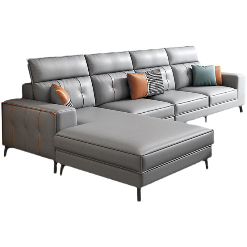 Modern 5-seat Faux Leather Sectional Square Arm Sectional with 4 Pillows