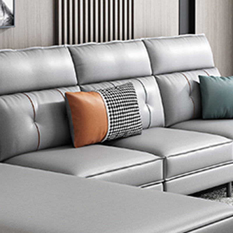 Modern 5-seat Faux Leather Sectional Square Arm Sectional with 4 Pillows