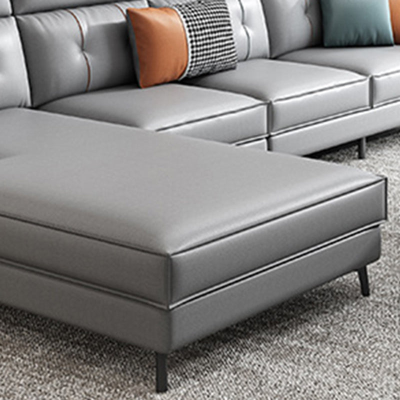Modern 5-seat Faux Leather Sectional Square Arm Sectional with 4 Pillows