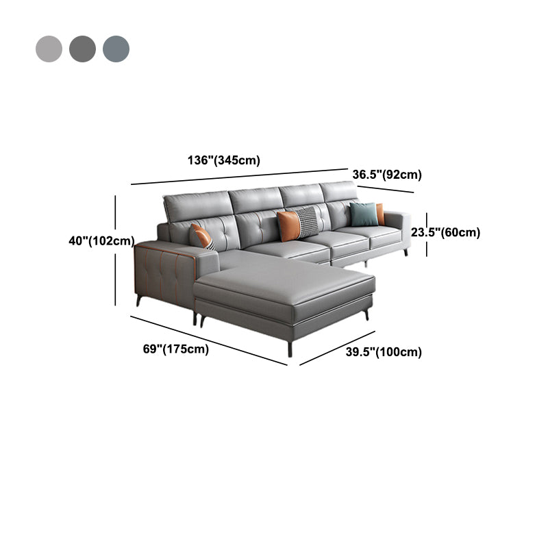 Modern 5-seat Faux Leather Sectional Square Arm Sectional with 4 Pillows