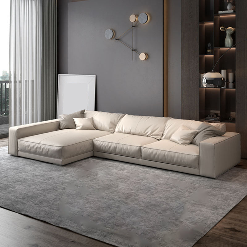 Square Arm Sectional Sofa Contemporary 3-seater Leather Sectional