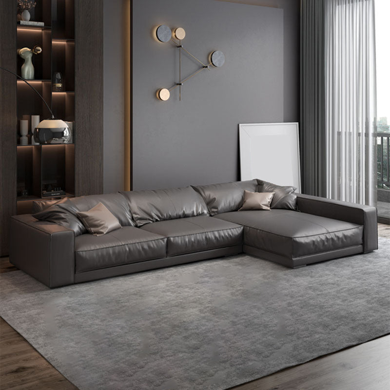 Square Arm Sectional Sofa Contemporary 3-seater Leather Sectional
