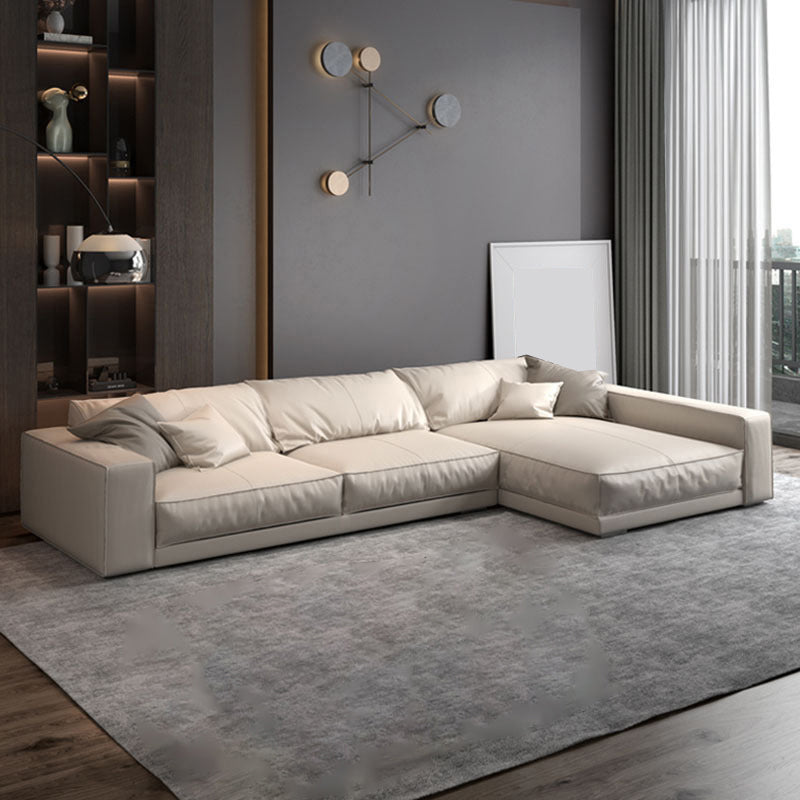 Square Arm Sectional Sofa Contemporary 3-seater Leather Sectional