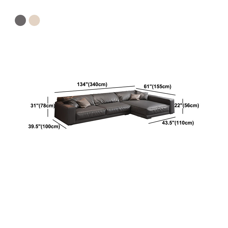 Square Arm Sectional Sofa Contemporary 3-seater Leather Sectional