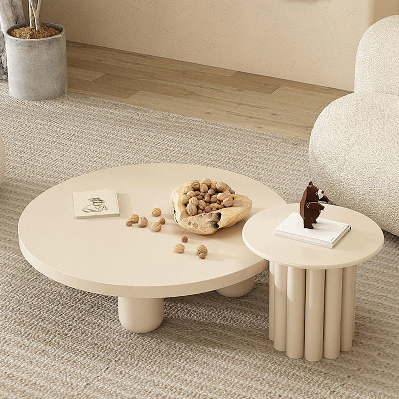Wooden 4 Legs Coffee Table Round Minimalist Coffee Table for Living Room