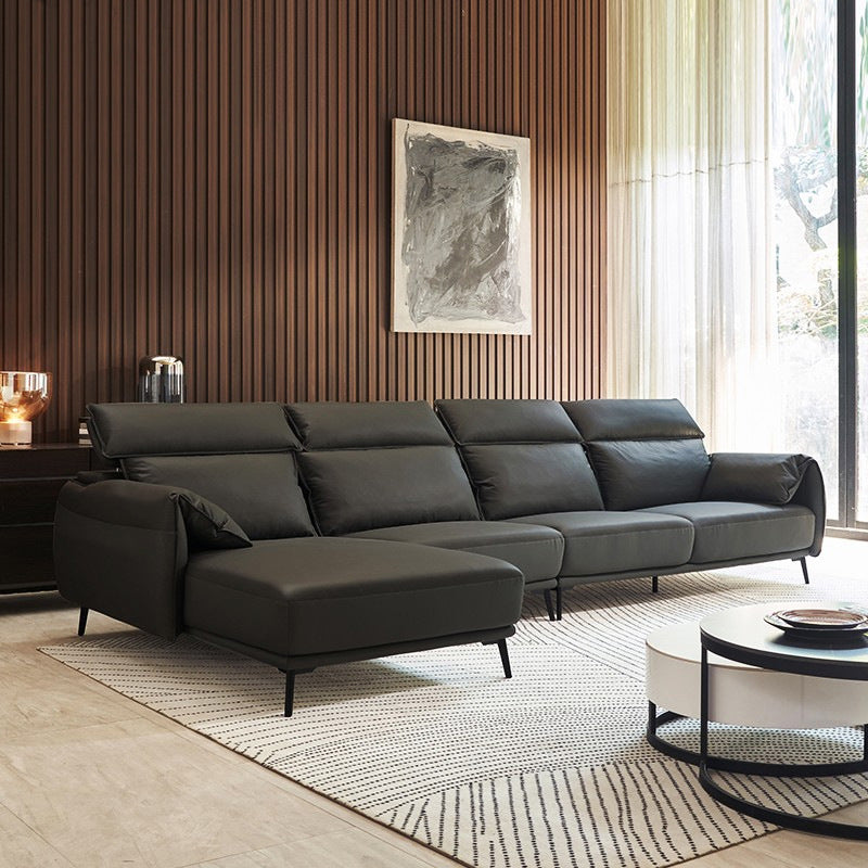 Genuine Leather Sectional Adjustable Pillow Top Arm Sectional Sofa