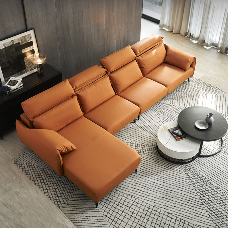 Genuine Leather Sectional Adjustable Pillow Top Arm Sectional Sofa