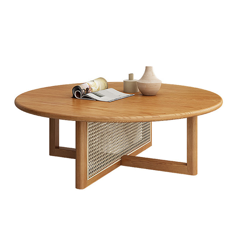 Round Wooden Coffee Table Scandinavian Cross Legs Coffee Table