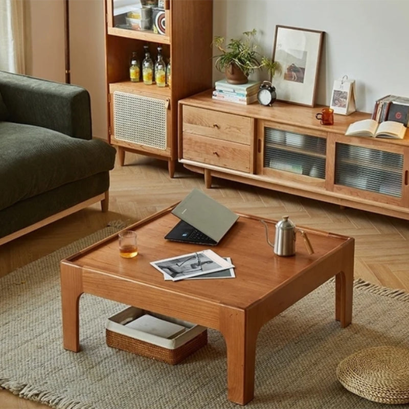 4 Legs Wooden Coffee Table Tray Top Brone Coffee Table 15.7" High