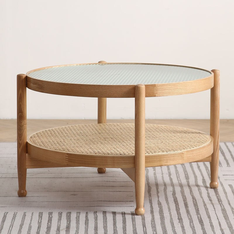 Glass-Topped Coffee Cocktail Table with Shelf Contemporary 4 Legs Coffee Table