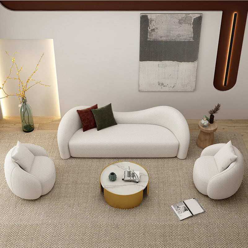 Modern Style Curved Sofa with Pillows Sloped Armed Sofa in White