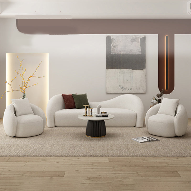 Modern Style Curved Sofa with Pillows Sloped Armed Sofa in White