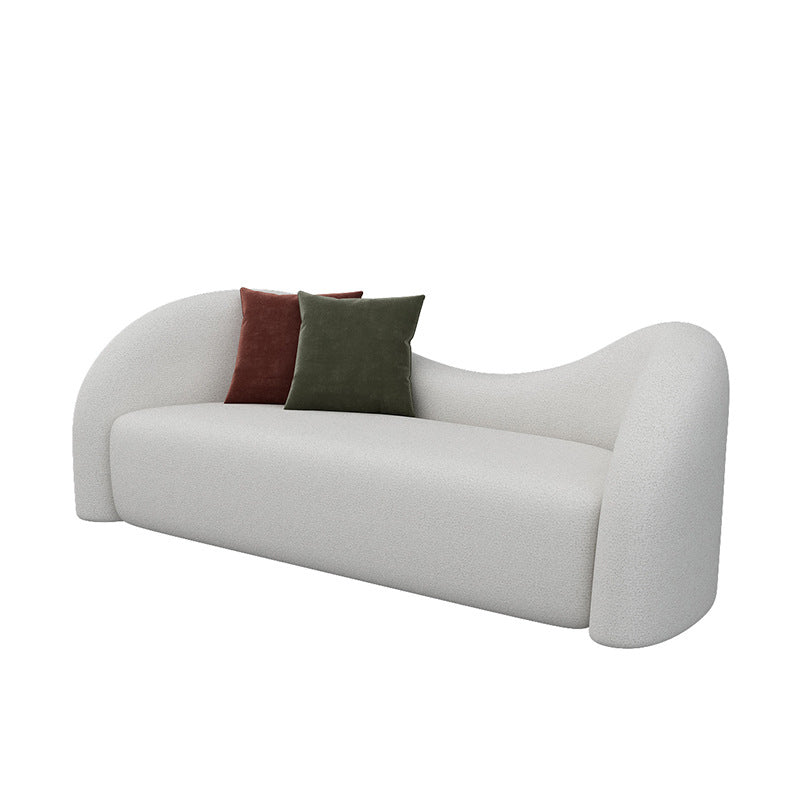 Modern Style Curved Sofa with Pillows Sloped Armed Sofa in White