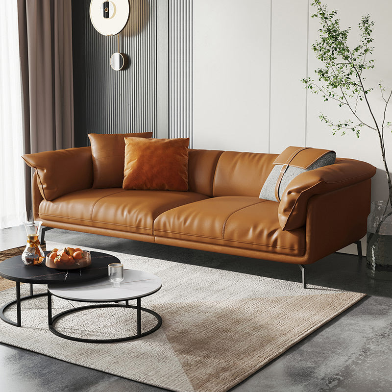 Orange Modern 3/4/5-seat Sofa Genuine/Faux Leather Tuxedo Arm Sofa