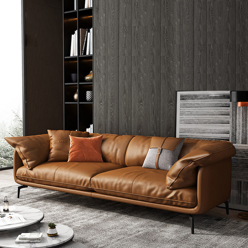 Orange Modern 3/4/5-seat Sofa Genuine/Faux Leather Tuxedo Arm Sofa