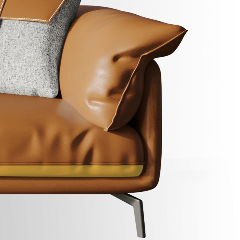 Orange Modern 3/4/5-seat Sofa Genuine/Faux Leather Tuxedo Arm Sofa