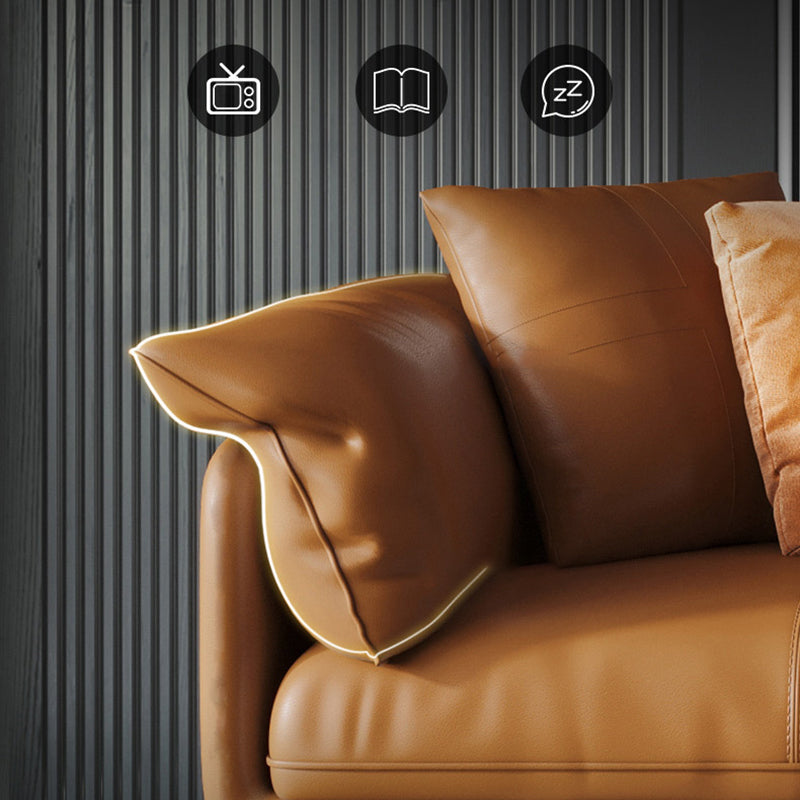 Orange Modern 3/4/5-seat Sofa Genuine/Faux Leather Tuxedo Arm Sofa