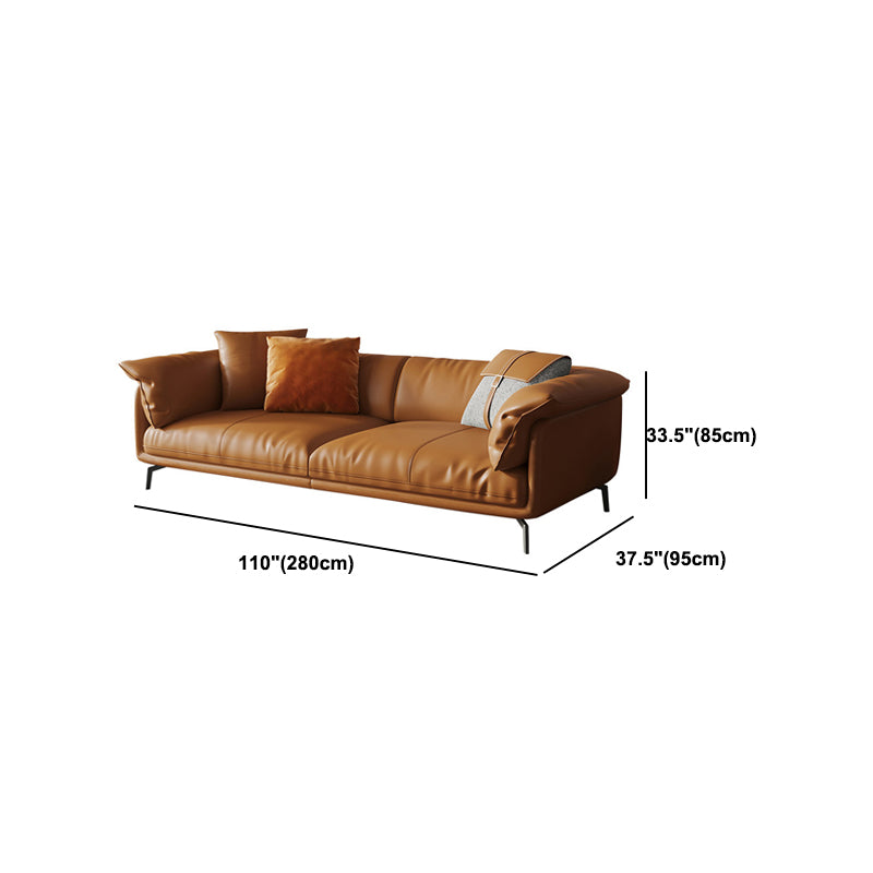 Orange Modern 3/4/5-seat Sofa Genuine/Faux Leather Tuxedo Arm Sofa