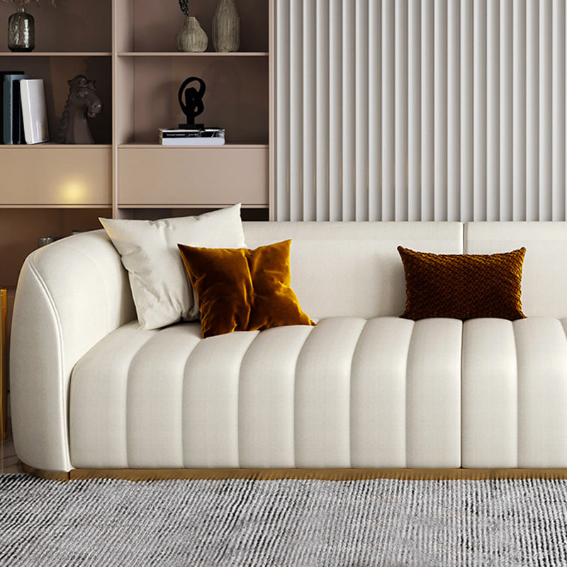 Beige Contemporary Sofa with Pillows Faux Leather Tuxedo Arm Sofa