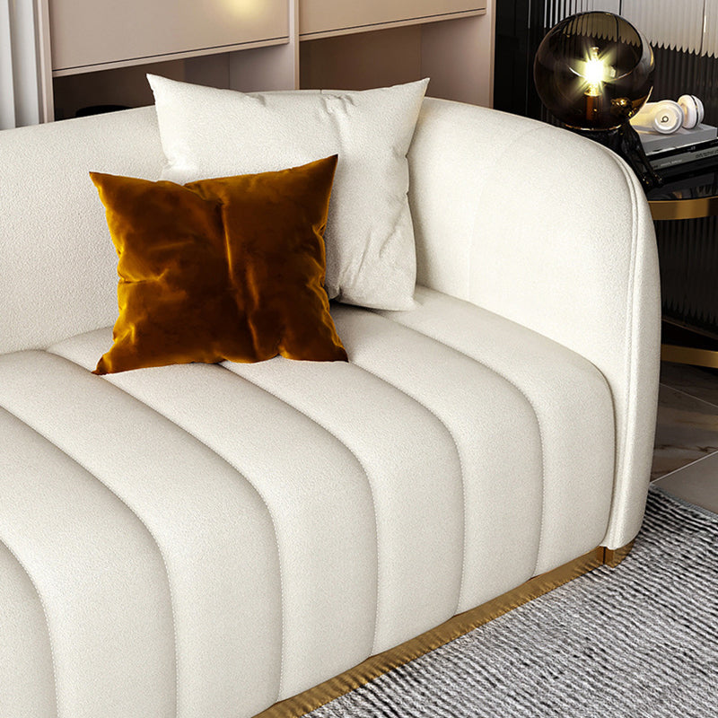 Beige Contemporary Sofa with Pillows Faux Leather Tuxedo Arm Sofa