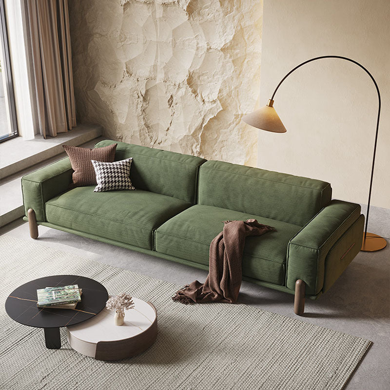 Modern Style Corduroy Sofa 30.7" High Square Arm Sofa in Green