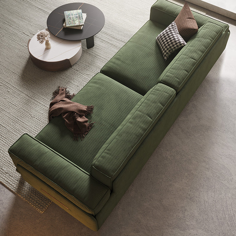 Modern Style Corduroy Sofa 30.7" High Square Arm Sofa in Green