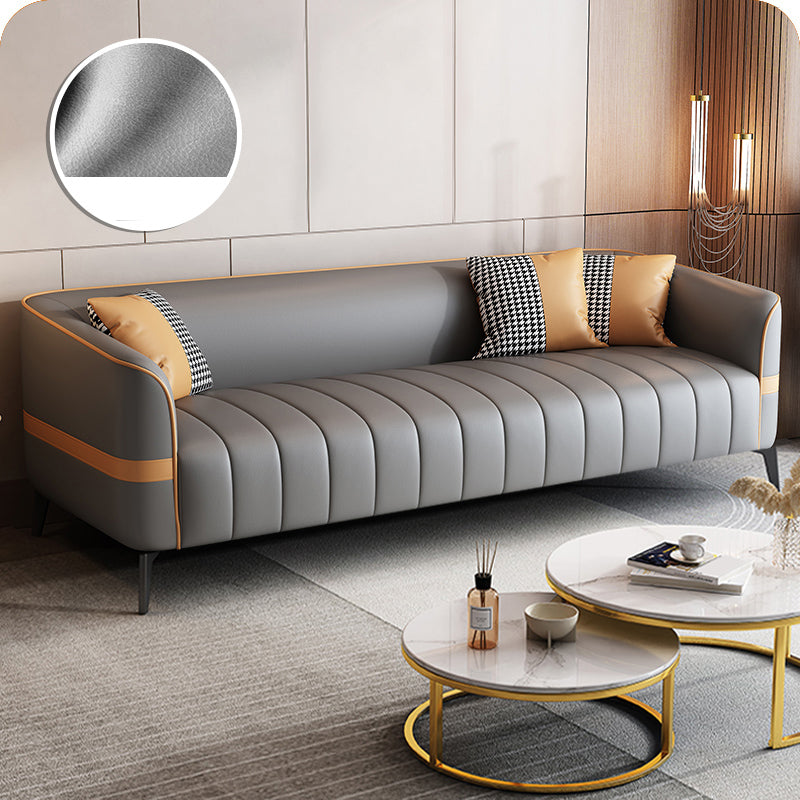 Contemporary 225.6" H Faux Leather Tuxedo Arm Sofa for Living Room